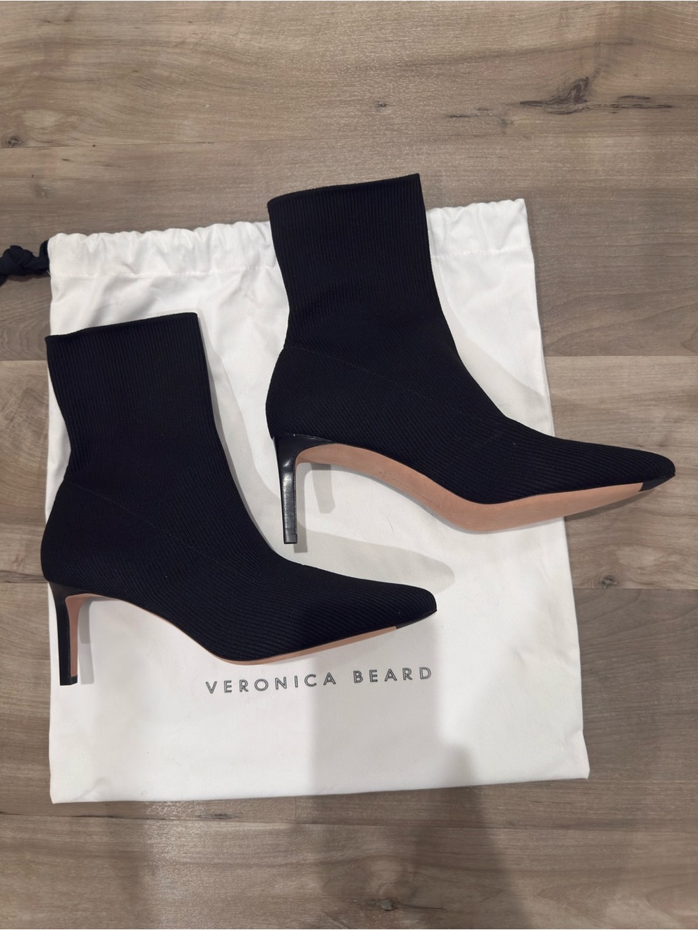 Veronica Beard Black Knit Pointed-Toe Sock Booties with Slim Heel Sz 10